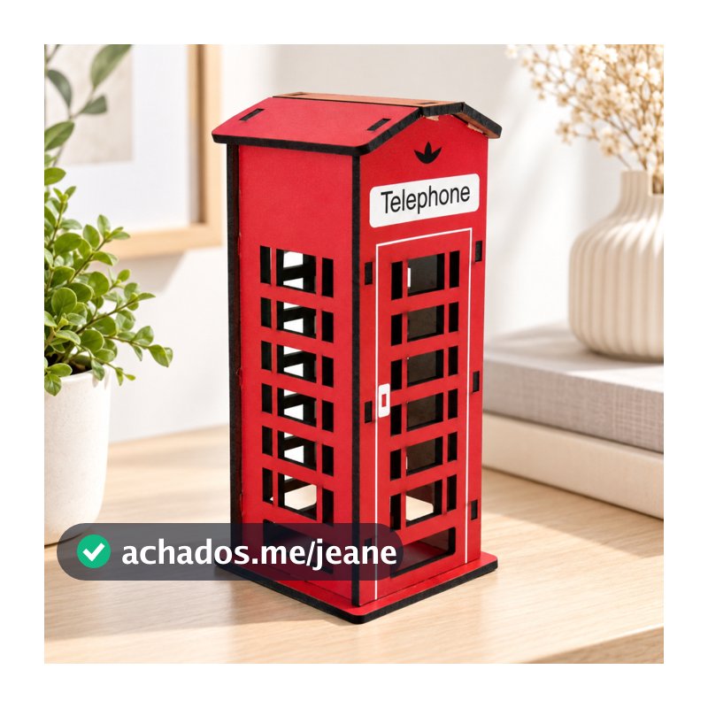 Cabine Telefônica Decorativa Pequena em MDF 15x6,5x6,5 cm - Decoração Criativa e Charmosa
