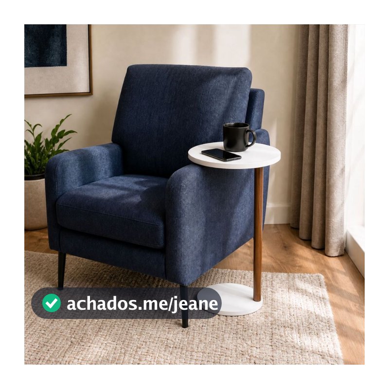 Mesa de Apoio Lateral Sofá Redonda MDF Branco Fabricação Própria Beto Móveis
