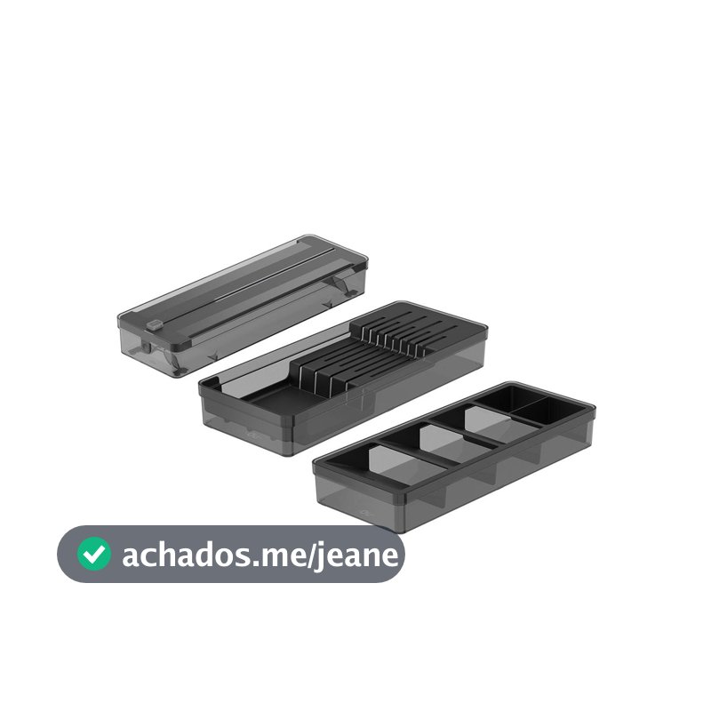 Kit organizador de gavetas Ou 3 peças Linha Clear Preto
