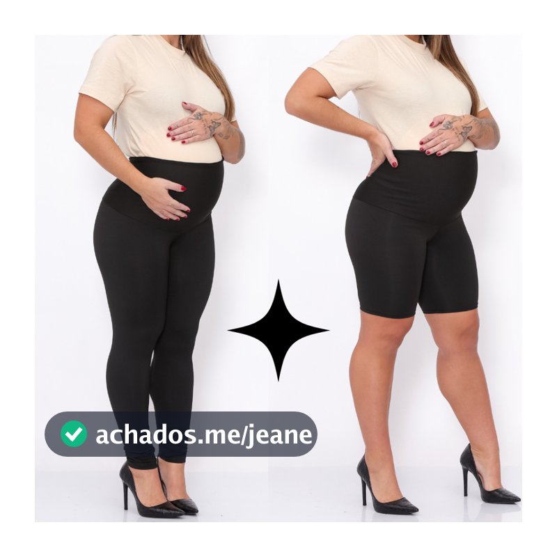 KIT 2 Peças Calça Legging Gestante + Bermuda Short Maternidade Pretas Super Zero Transparencia