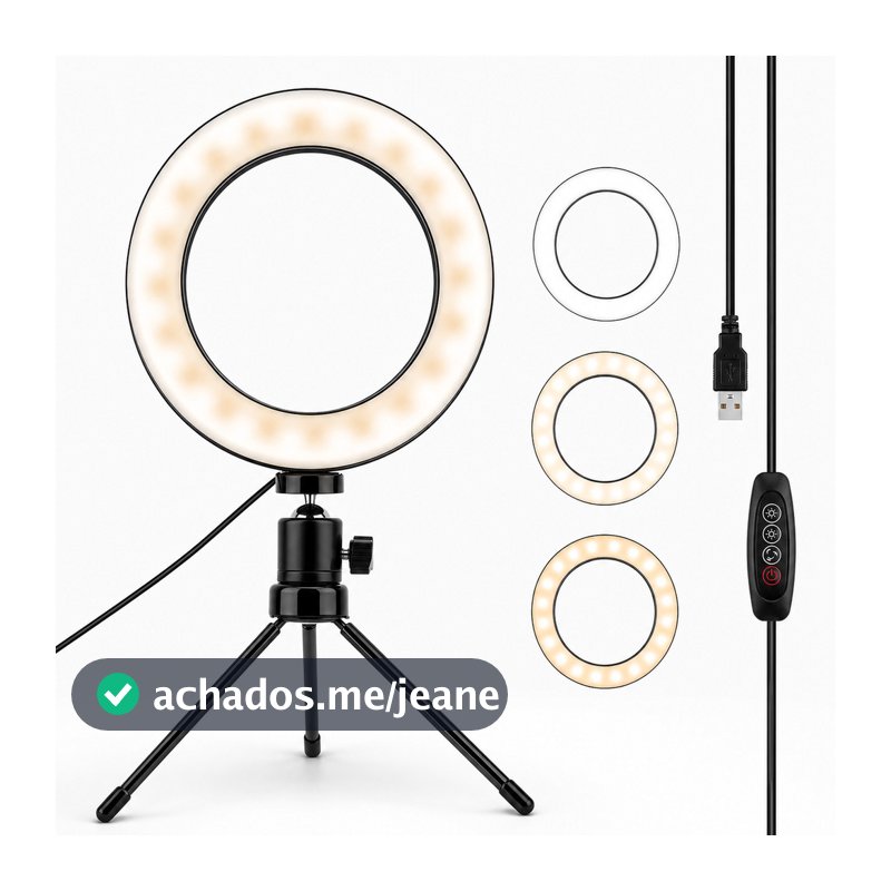Iluminador De Luz Anel Ring Light 6" USB 8W Com Controle No Cabo Tripé
