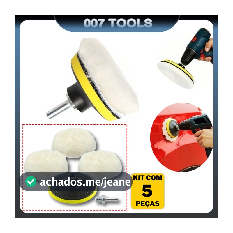 Kit 3 Boina De Lã Polimento Automotivo Suporte Com Velcro Para Politriz Parafusadeira E Furadeira