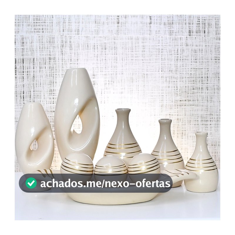 Kit 9 Jarros Decorados Trio Vaso Ceramica Enfeite Centro Mesa Sala enfeite Casa rack Aparador Nicho