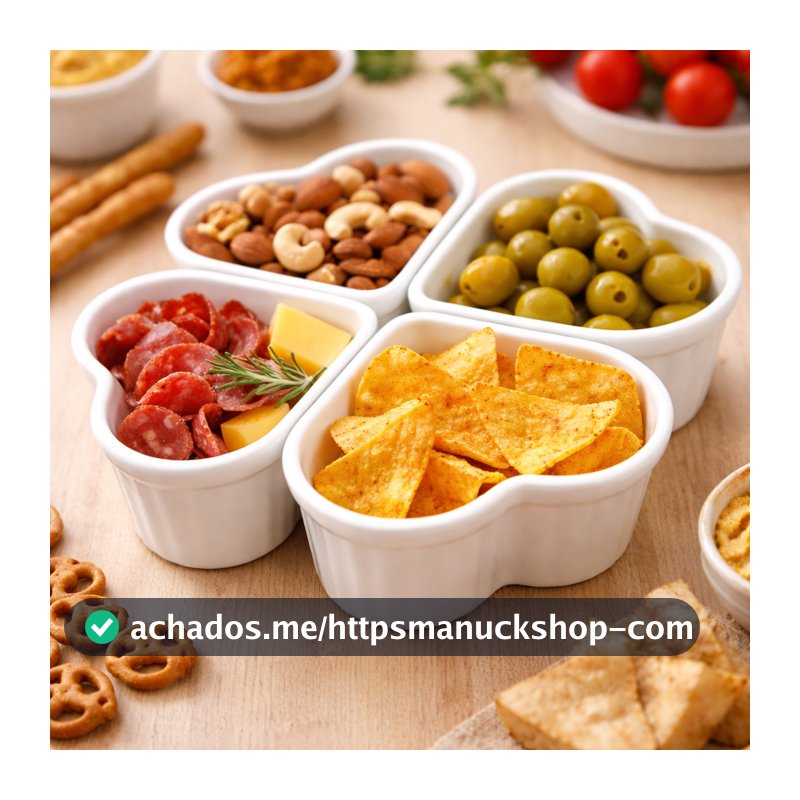 Kit Petisqueira Coração Ramequin de Plástico Forte Pote Petiscos Molhos Maionese Lanches