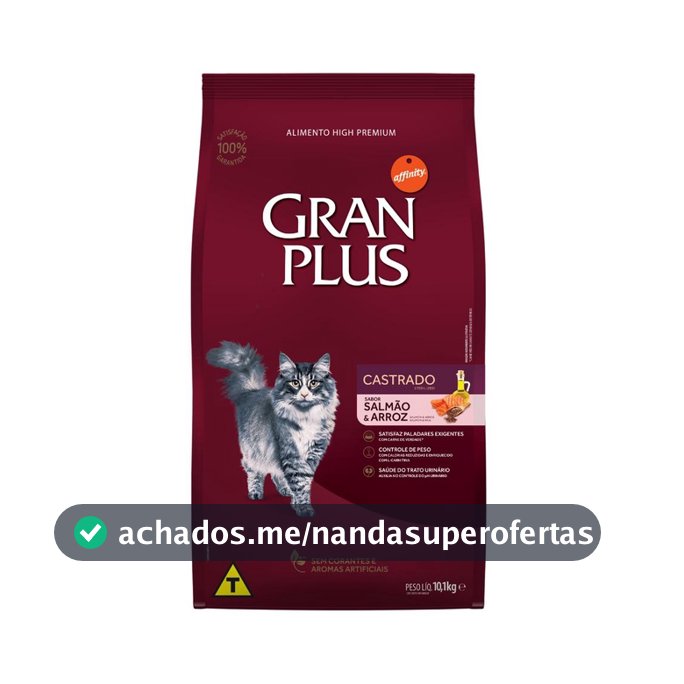 Racao Gran Plus Gatos Castrados Salmao E Arroz 10,1kg