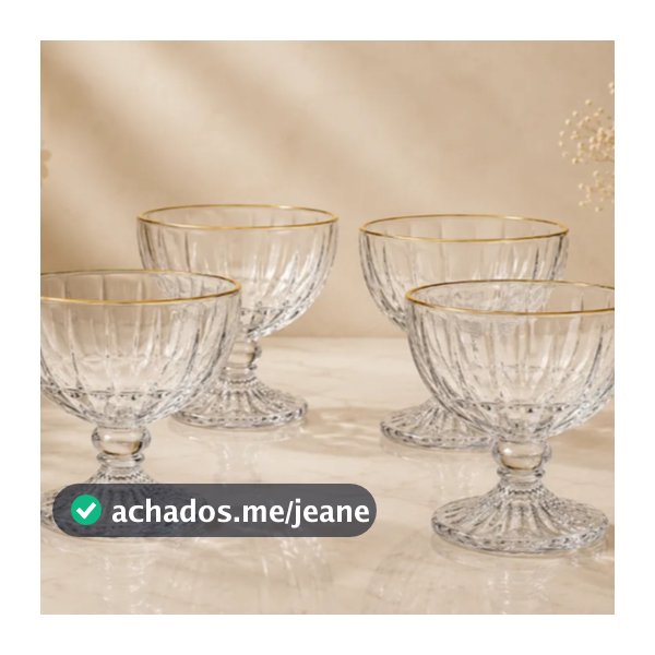 Conjunto 4 Taças De Sobremesa 360ml Borda Dourada