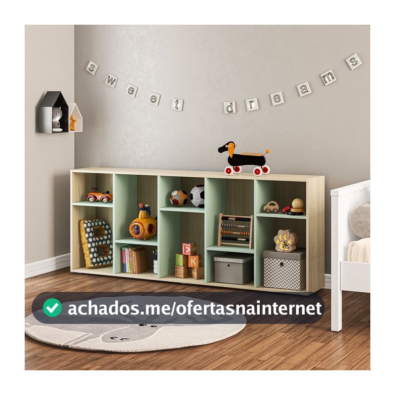 Estante Infantil  Multifuncional 10 nichos  Bella Casatema Natural/Menta