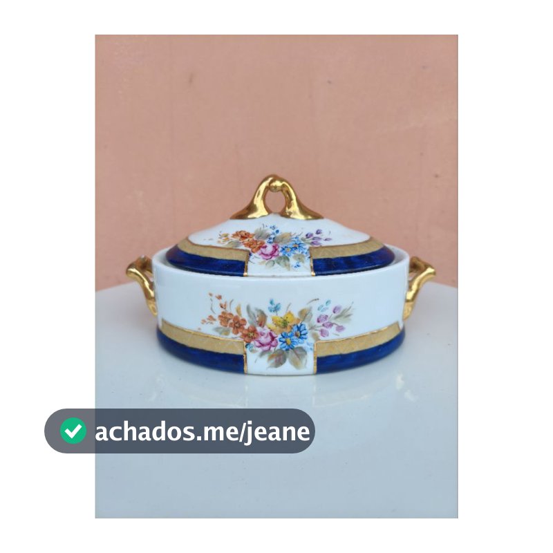 pote decorativo de porcelana com tampa vintage antigo (Usado)