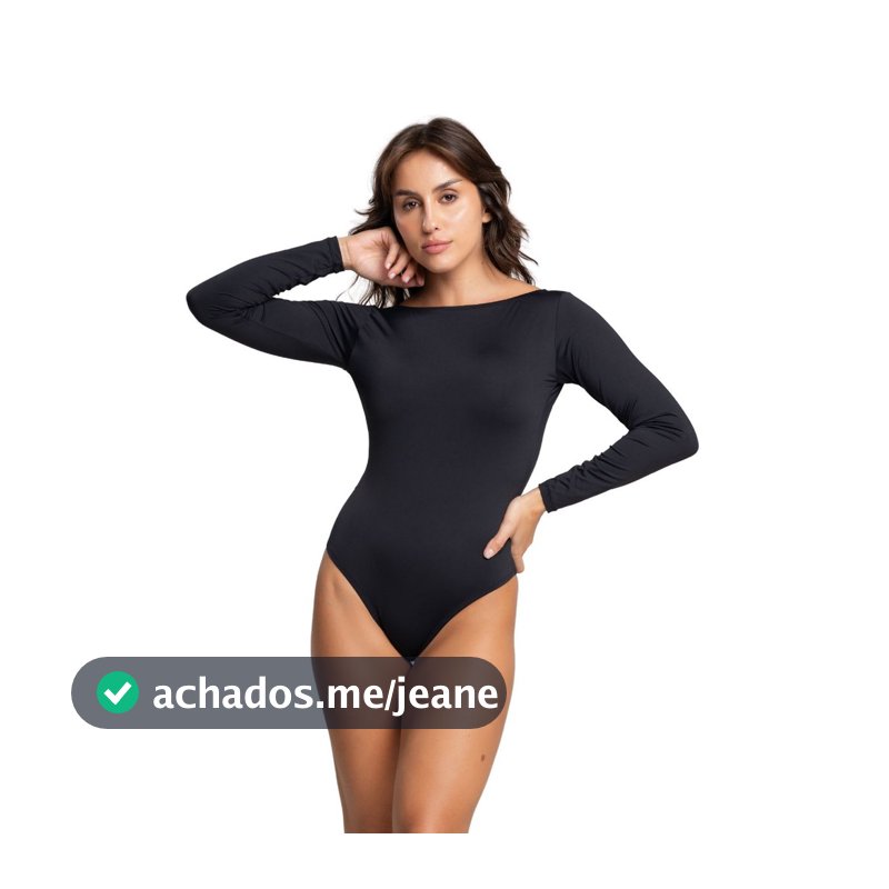 Body Feminino Manga Longa Decote Costas Abertas Nua Microfibra Sem Bojo Segunda Pele