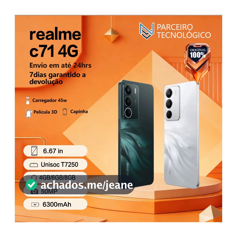 Smartphone Realme C71 4G NFC Lançamento 2025 256GB