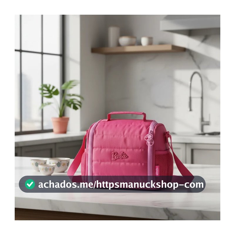 Lancheira Térmica porta marmita Barbie Rosa com Alça e Bolso Telado Oficial