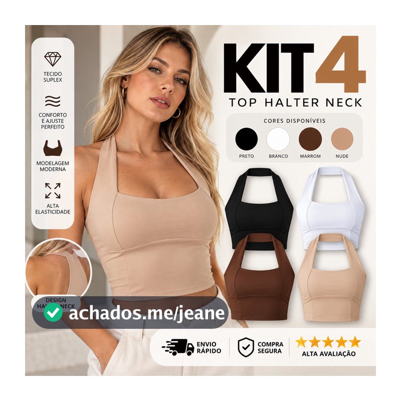 Kit 4 Top Halter Frente Única Regata Blusinha Halter Neck Moda Gringa Cropped Costas Academia Treino Nuas