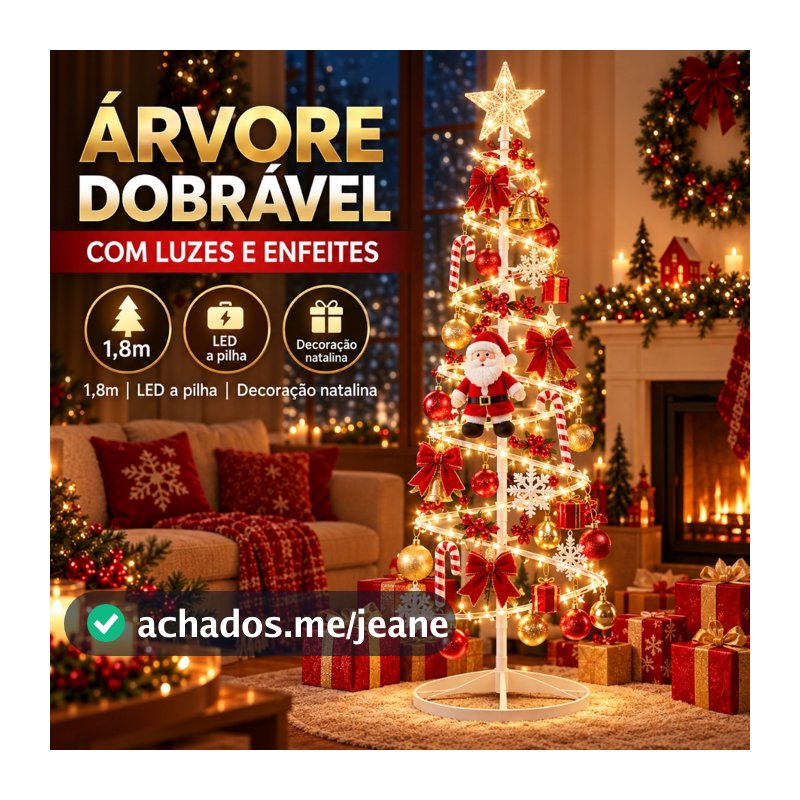 Árvore de Natal dobrável iluminada por LED1,8M Papai Noel bengala e outras decorações suspensas -N10