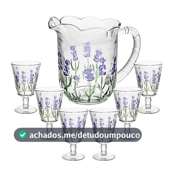 Jarra e 6 Taças Lavanda Hand Painting 1,3L/240ml Cristal Ecológico - Lyor