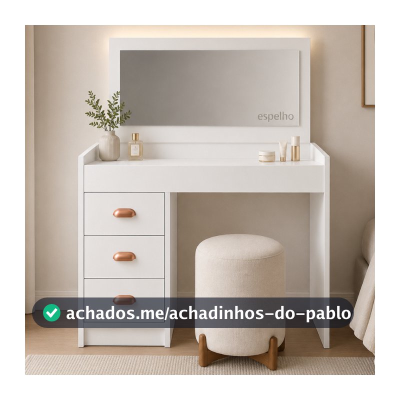 ENVIO FULL - Penteadeira Camarim Escrivaninha Moderna com Espelho e 3 Gavetas Bali