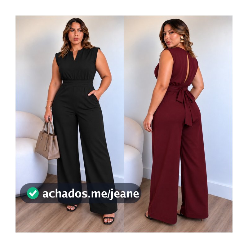 Macacão Feminino Longo Elegante Plus Size Casual E Social Pantalona Amarração na Cintura Eventos Festas Casamento Moda '