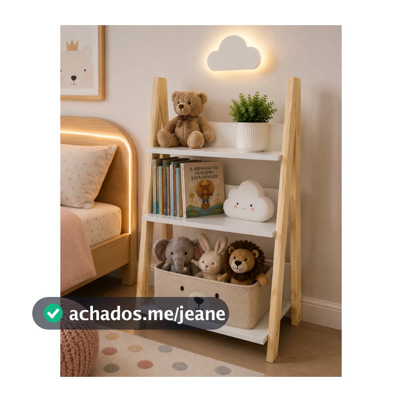 Estante Livreiro MDF Infantil Malu Organizador de Livros e Brinquedos com Pés em Madeira Maciça