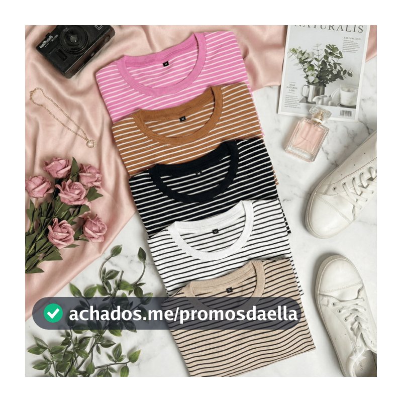 Blusa Feminina Listrada Tshirt Manga Curta Elegante do P ao GG Algodão Confortável Fresca Moda Verão
