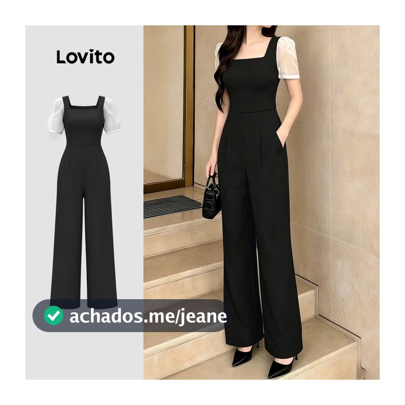 Lovito Macacão Elegante para O e Estiloso Preto para Primavera/verão para mulheres LK4ED1535