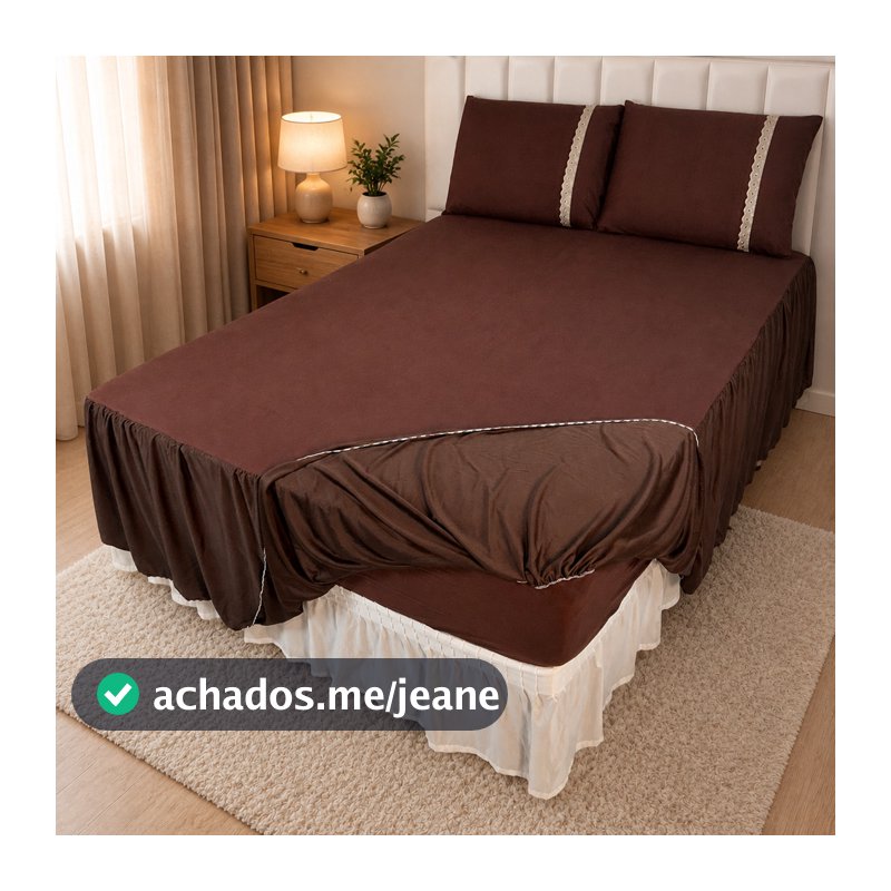 Lençol Colcha casal Lisa com Babado e Elástico Malha 100% Algodão Kit 3 Peças 2 Fronhas Cama Box Toque Macio Premium