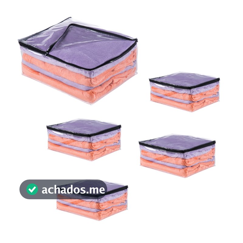 Kit 5 Saco Organizador zíper Cobertor Casaco Guarda Roupa Anti-Poeira Anti-Umidade Multiuso 44 x 20 x 38