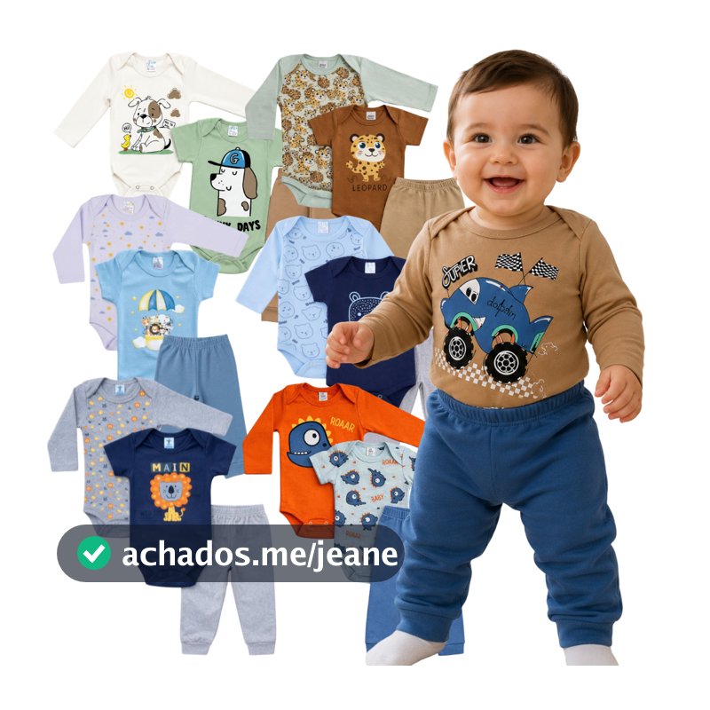 Kit Body Bebê 3 Peças Algodão – Body Manga Longa e Curta + Calça | Roupa de Bebê Menino