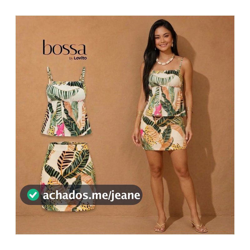 Lovito Bossa Conjunto Feminino Regata e Saia Curta Estampada BLB15381568