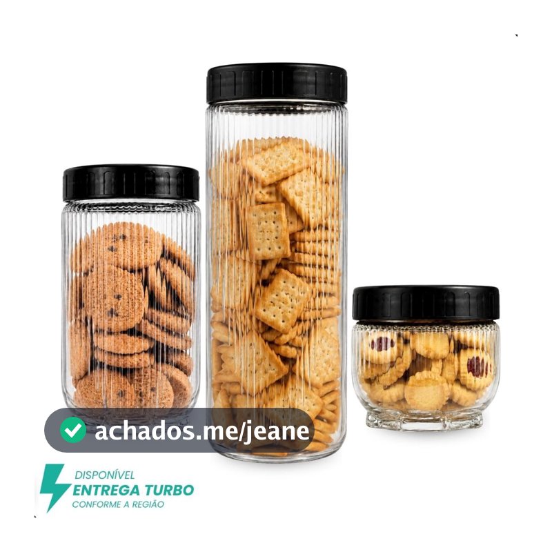 KIT 3 Potes Organizadores de Vidro Herméticos Gire e Trava Praticasa Organização Cozinha Mantimentos