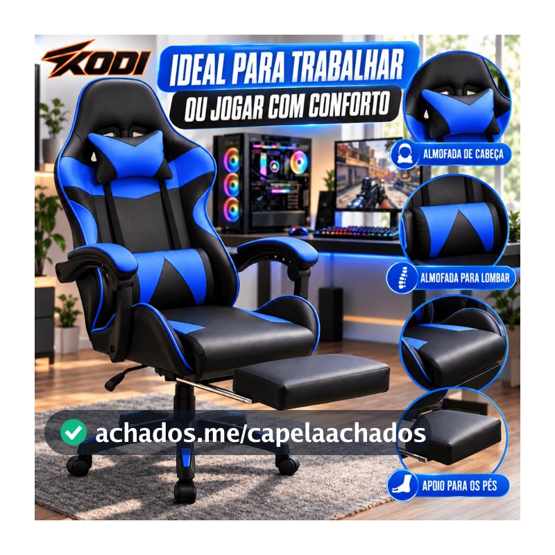 Cadeira Gamer Ergonômica Reclinável com Apoio Para Pés e Rodinhas Confortável para Escritório e Jogos