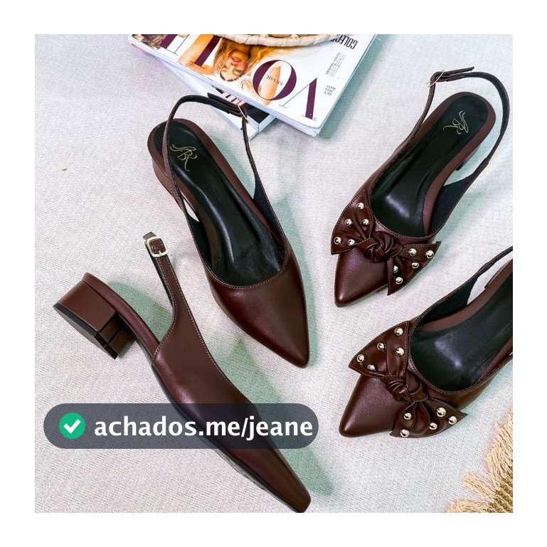 Sapato Scarpin Feminino Slingback Salto Baixo 3cm Confortável Bico Fino Aberto Atrás