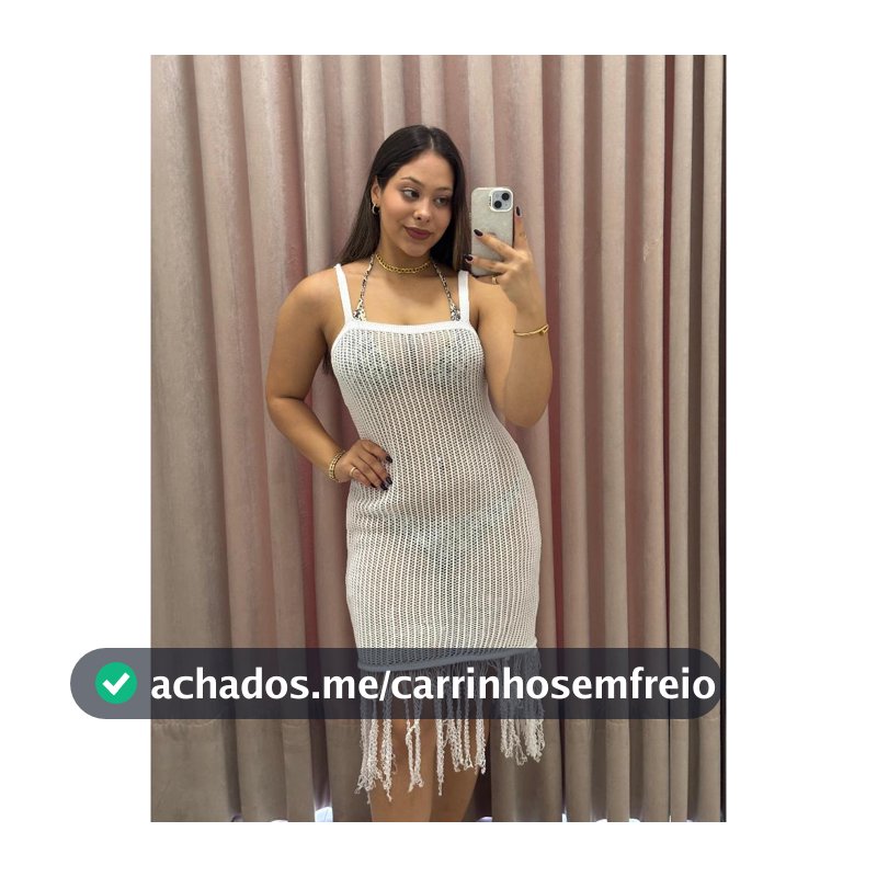 Vestido Mid Franja Saida de Praia Feminina Tricot Elegante e Casual Verão Praia Crochê