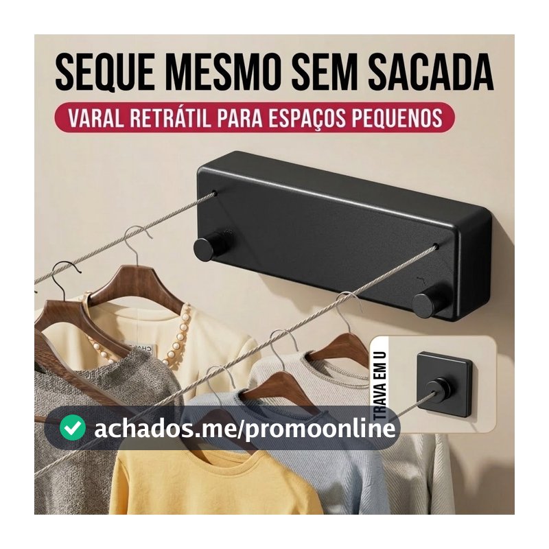 Varal Retrátil De Parede Duplo Automático Corda de Aço 4.2m Reforçado para Apartamento e Lavanderia Suporta 60kg