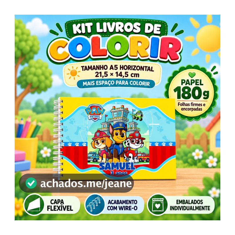 kit de Livros de Colorir Personalizado | Patrulha Canina |  Tamanho A5