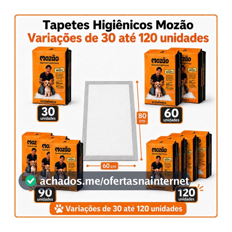 Kit Tapete Higiênico Mozão Para Cães 30 a 120 Unidades Neutro 50x60