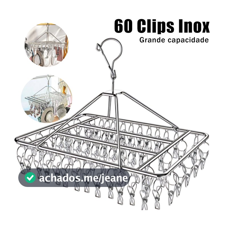 Varal 60/40 Clips Inox Prendedores Roupa Bebe Calcinha Cueca Dobrável Inox