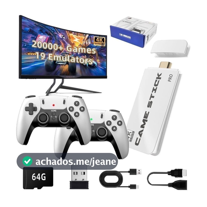 Vídeo Game Stick M15 Plus 4k 64gb Hdmi Com 2 Controles Sem Fio +20mil Jogos