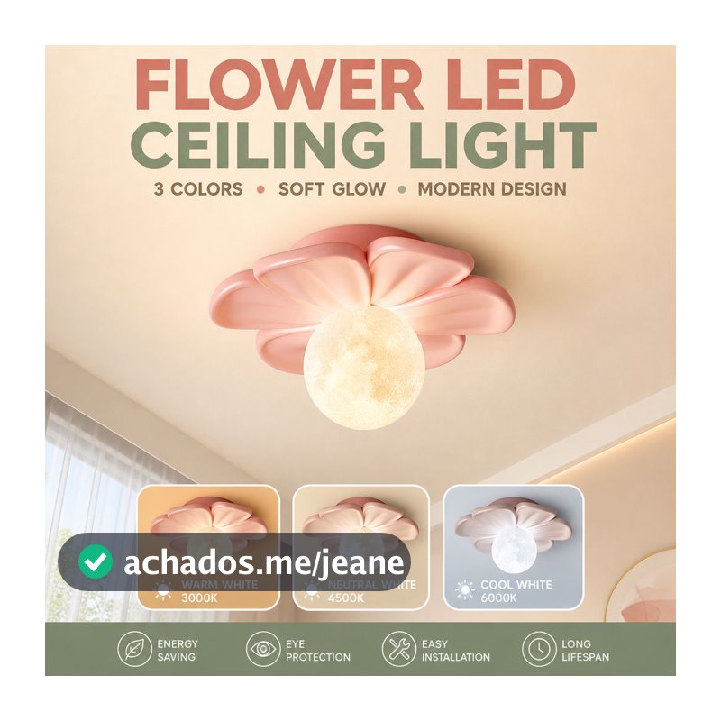 Luz De Teto LED Floral 3 Temperaturas De Cor Design Moderno Rosa Branco Verde Para Quarto Corredor