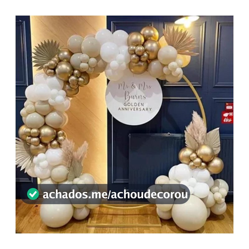 Kit 135 Balões Branco Areia Dourado Metalizado Decoração Com Bexigas Para Arco Desconstruido + Fitas