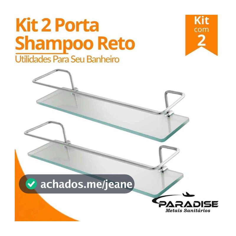 Kit 2 Porta Shampoo de Alumínio Base de Vidro Reto Prateleira para Banheiro Cozinha Organizador 30cm