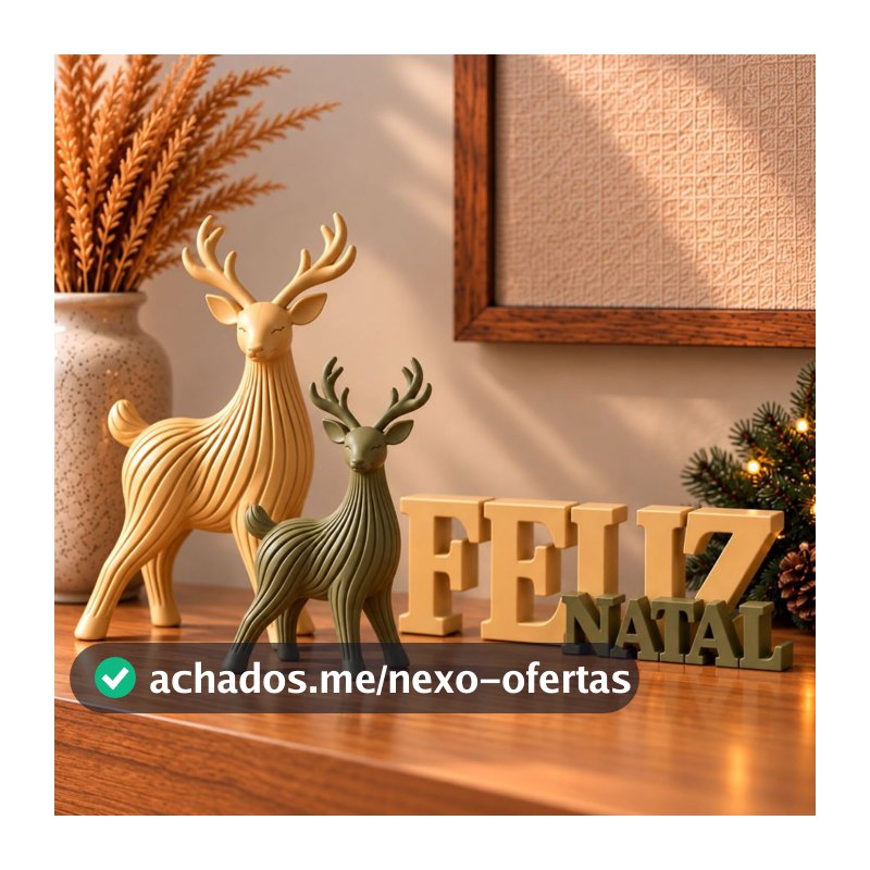 Kit Natalino 2 Renas + Plaquinha Feliz Natal  Decoração de Natal 3D para Mesa