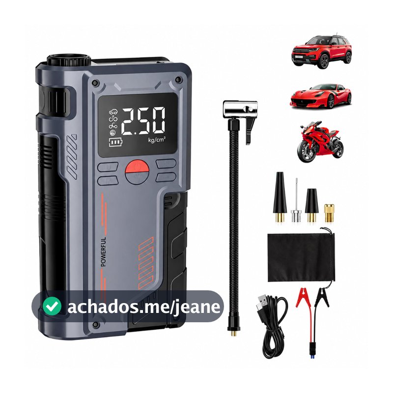 Compressor de Ar Automotivo 12V 150PSI 112000mAh Digital Inflador e Calibrador de Pneus com USB e LED