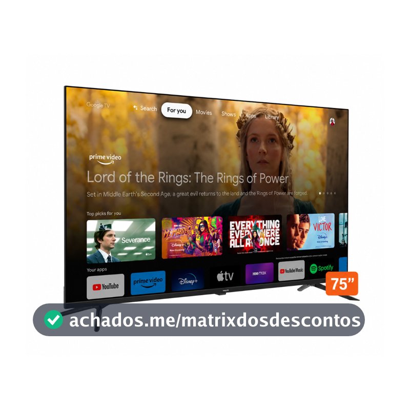 Smart TV Philips LED 75" 75PUG7019/78 4K UHD DLED Wi-Fi HDMI USB
