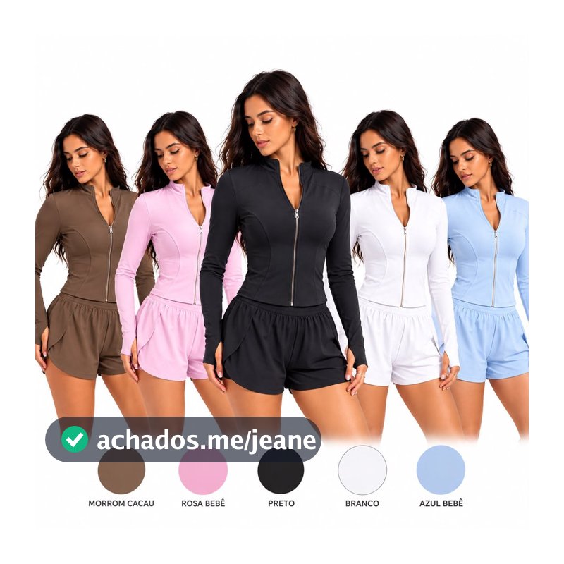 Conjunto Fitness Feminino Jaquetinha + Shorts duplo