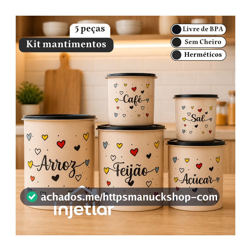 Kit potes mantimentos cozinha com 5 peças para armazenar alimentos
