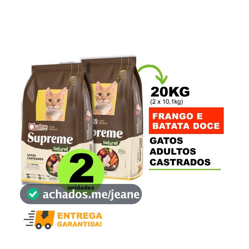 kit com 2 Ração Quatree Supreme Gatos Castrados 10.1kg Frango-Envio Rápido
