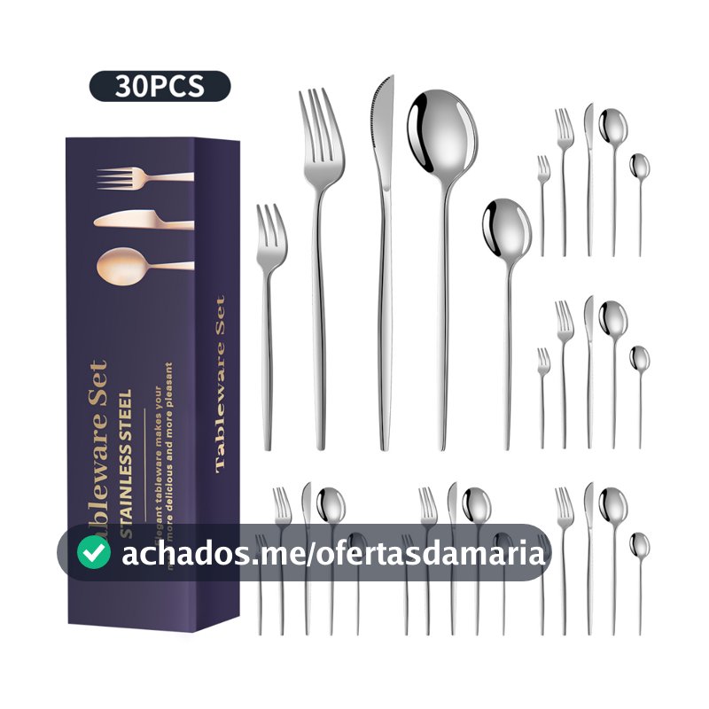 Kit 30 Peças Talheres Inoxidável Prateados para Cozinha Suprimentos Domésticos