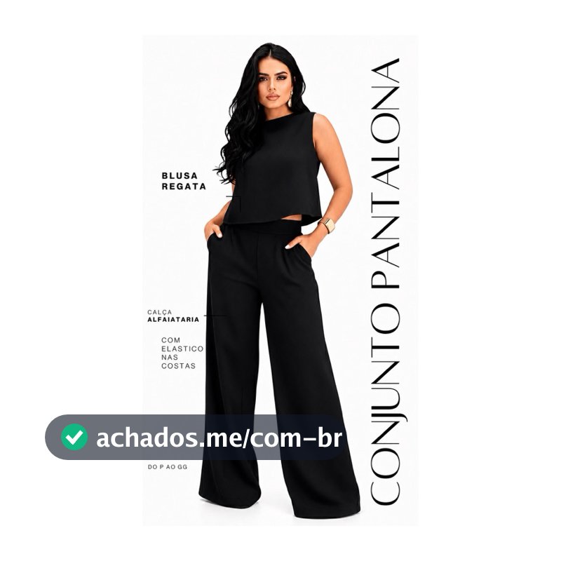 Conjunto Feminino Linho Calça Pantalona + Blusa regata de linho Elegante Chique