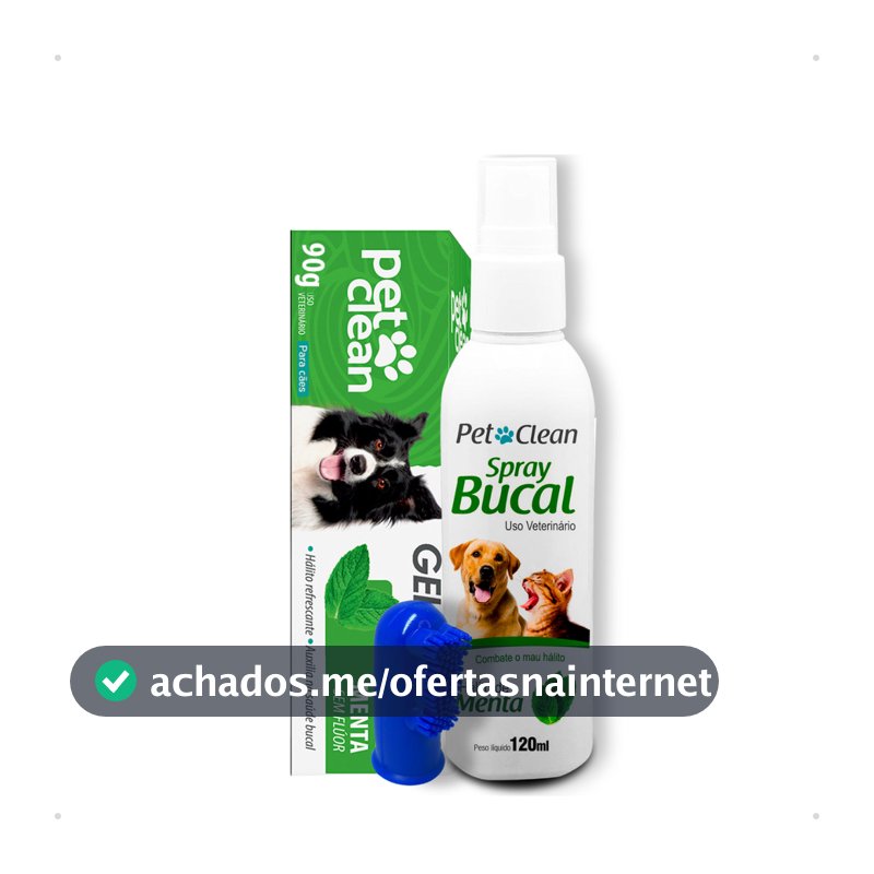 Kit Gel Dental Pasta de Dente Pet Clean + Spray Bucal Hálito + Escova Dente Dedeira Cores Sortidas