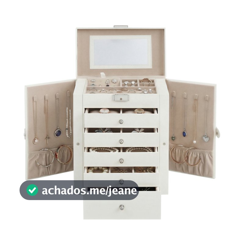 SONGMICS Porta Joia Caixa Organizadora De Jóias com Espelho, Para Relógios e Jóias, 5 Gavetas, Presente Elegante