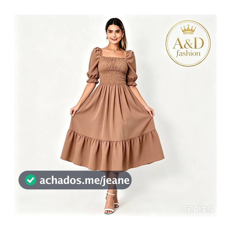 A&D Vestido  Liso Classico   Crepinho Feminino  NOVO  Com Elástico Manga Curta
